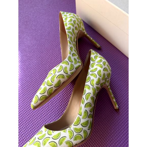 $745 Manolo Blahnik Pumps Size 37 EU 7 US NEW White Green Linen Limes - Picture 3 of 12